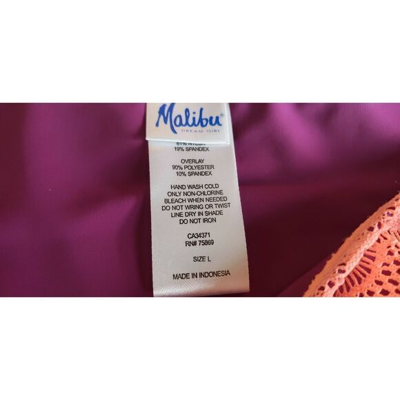 MALIBU DREAM GIRL CORAL CROCHET OVERLAY NWOT BIKINI BOTTOM - Picture 4 of 6